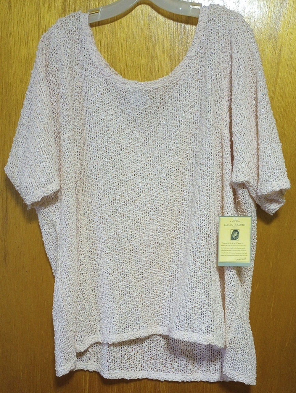 NWT Jaclyn Smith Plus Size 2X Pink Polyester Short Sleeve Top w/ Silver Accents